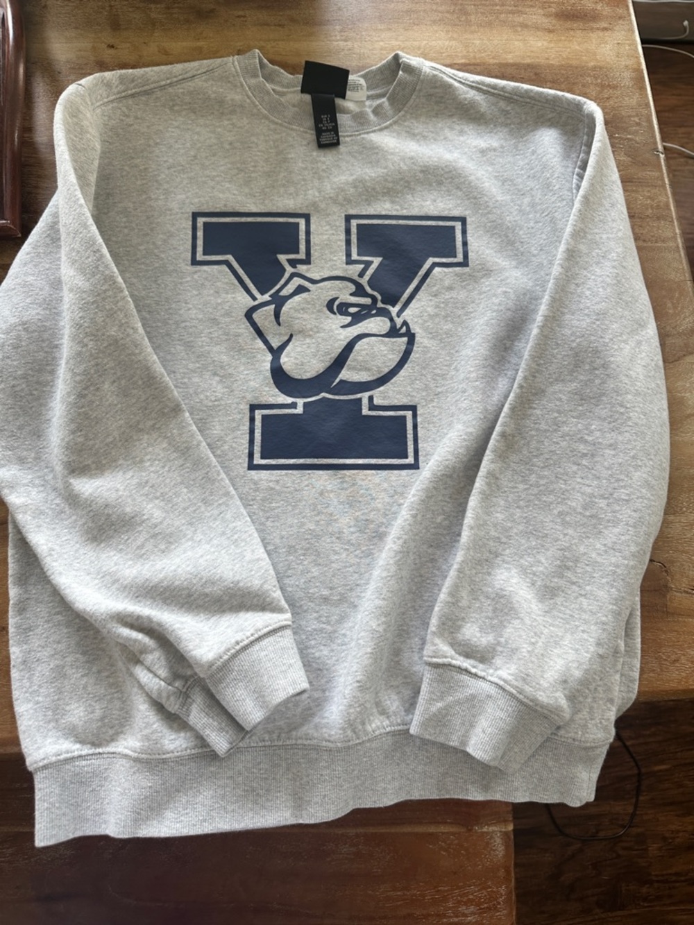 H&M Gray Crewneck Sweatshirt with Navy Bulldog Logo